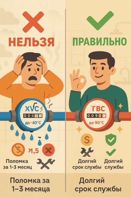 Правильная и неправильная установка счетчиков воды