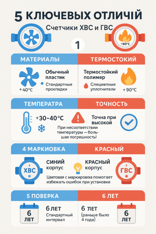 5 ключевых отличий счетчиков ХВС и ГВС