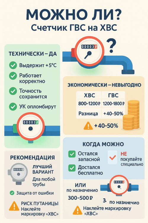 Можно ли поставить счетчик ГВС на холодную воду